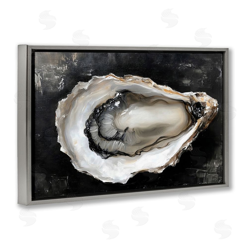 LSR Design Studio Black Oyster Pearlescent Shell Gray Floating Frame Stretched Canvas Wall Art Print