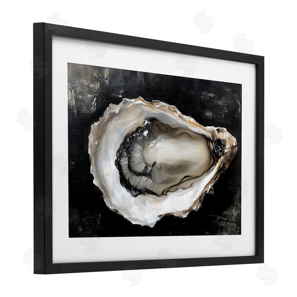 LSR Design Studio Black Oyster Pearlescent Shell Black Framed Print Under Glass with Matting Wall Art