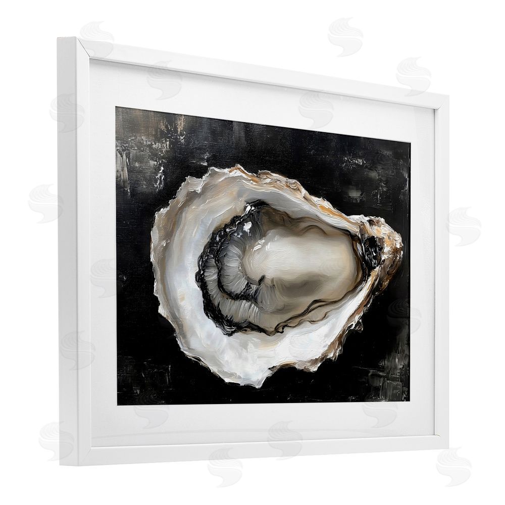LSR Design Studio Black Oyster Pearlescent Shell White Framed Print Under Glass with Matting Wall Art