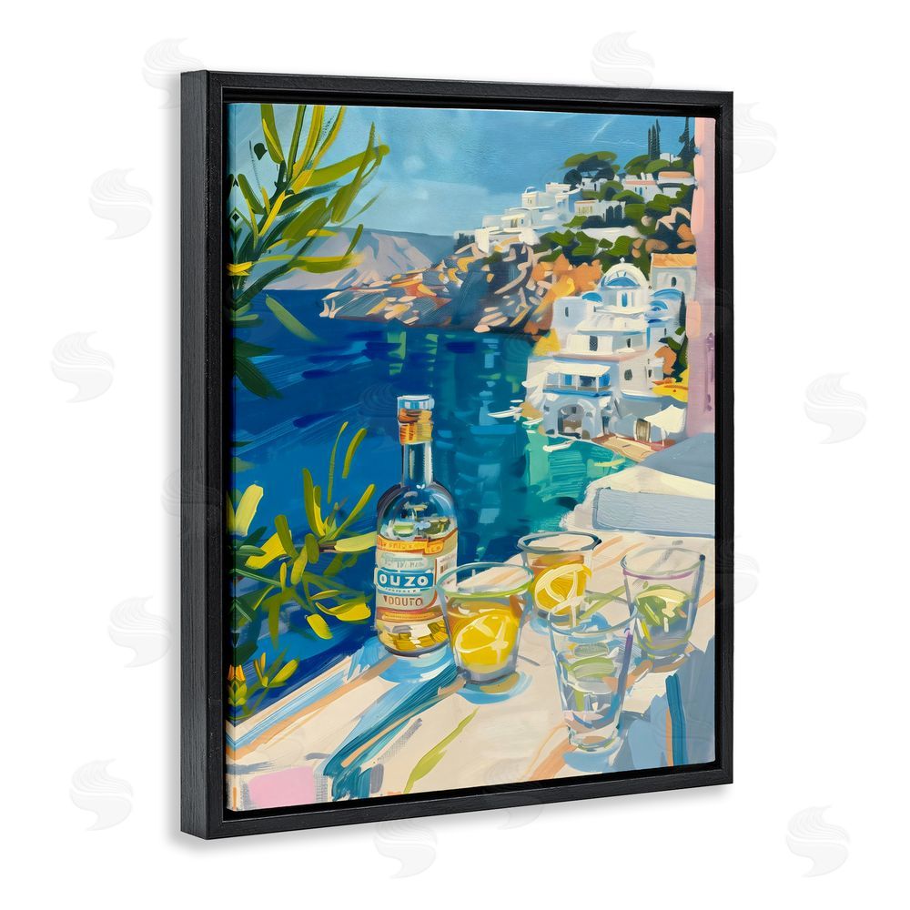 The Prints Vibe Drink By The Sea Balcony Black Floating Frame Canvas Wall Art Print
