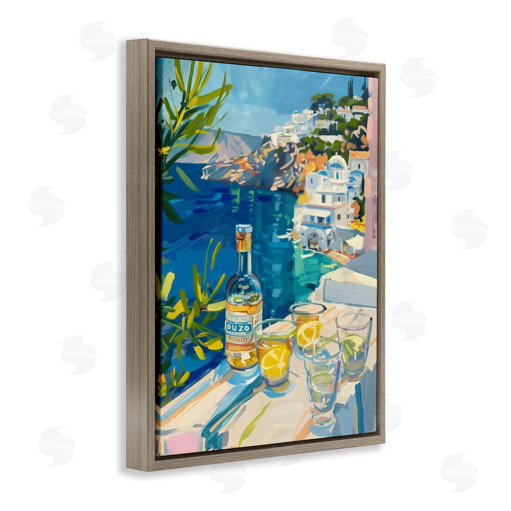 The Prints Vibe Drink By The Sea Balcony Brown Floating Frame Canvas Wall Art Print