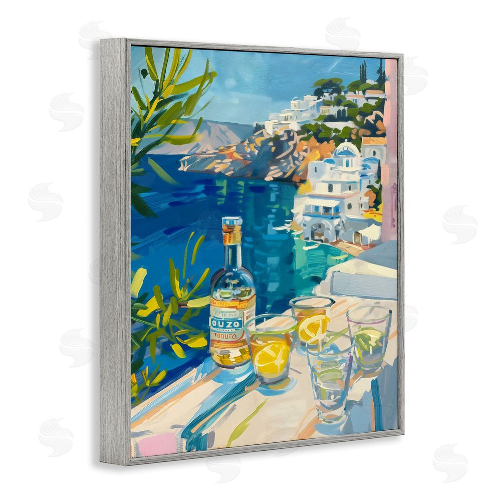 The Prints Vibe Drink By The Sea Balcony Gray Framed Giclee Wall Art Print