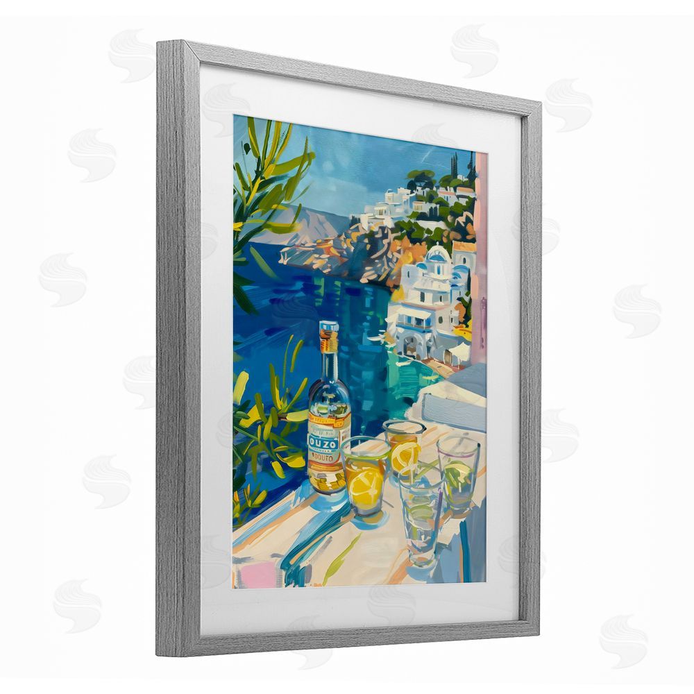 The Prints Vibe Drink By The Sea Balcony Gray Framed Print Under Glass Wall Art