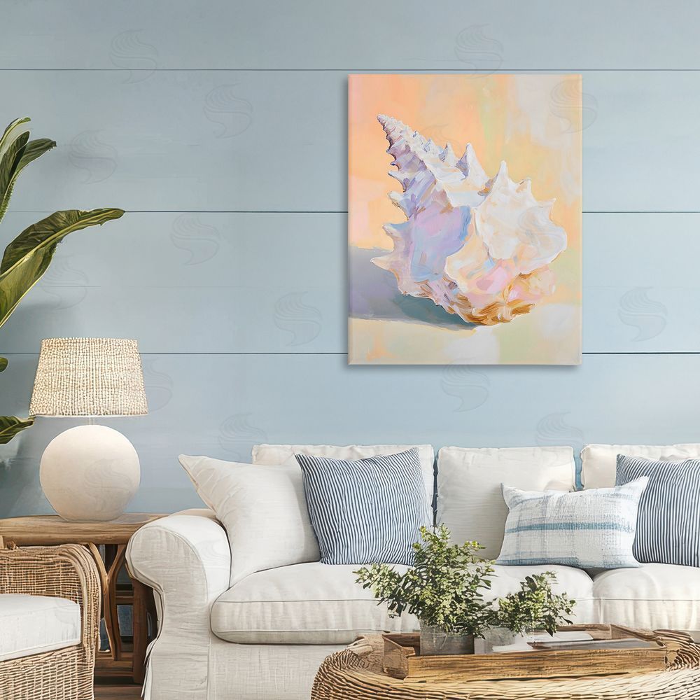 The Prints Vibe Vintage Shell in Pastel Light Stretched Canvas on Wall