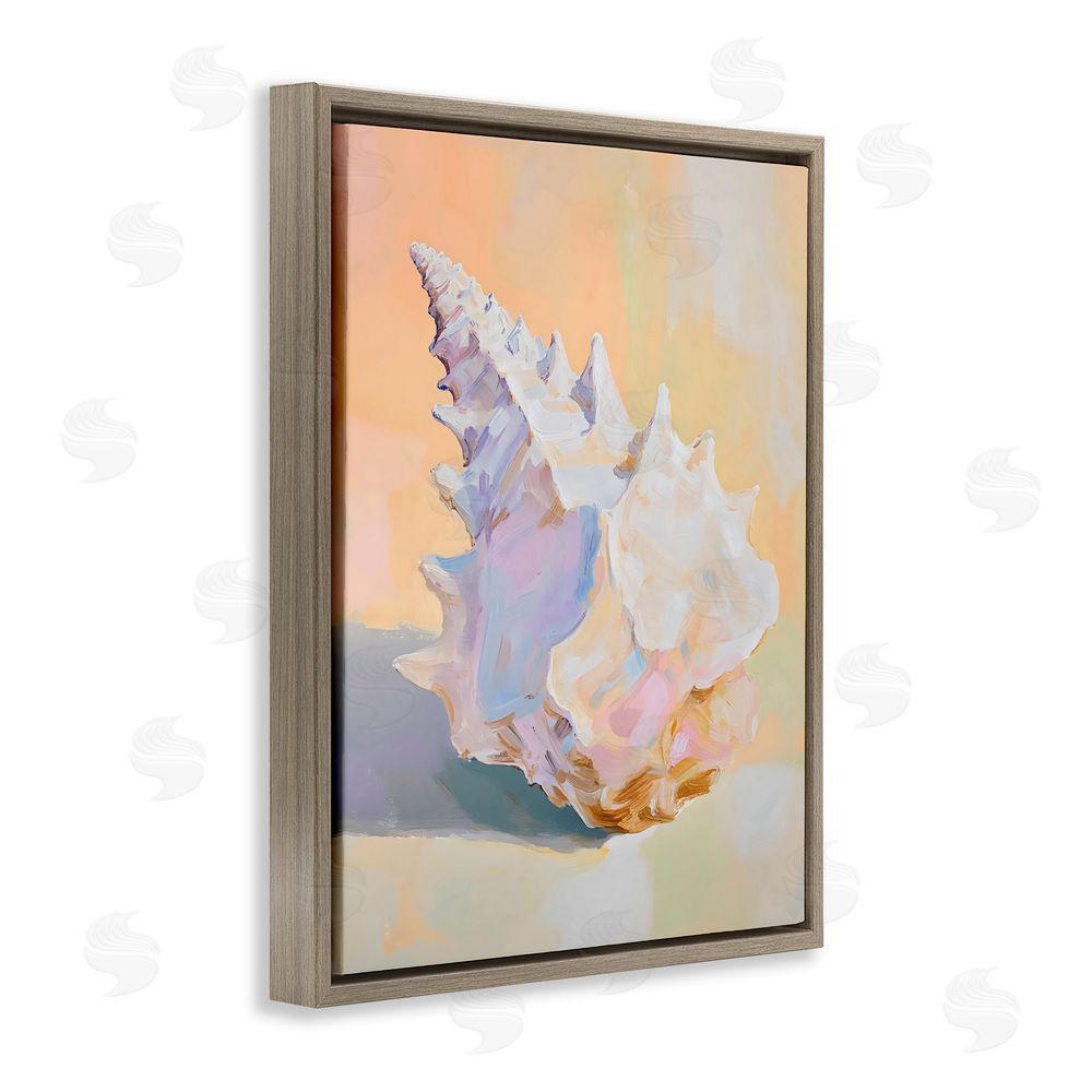 The Prints Vibe Vintage Shell in Pastel Light Brown Floating Framed Canvas Wall Art Print