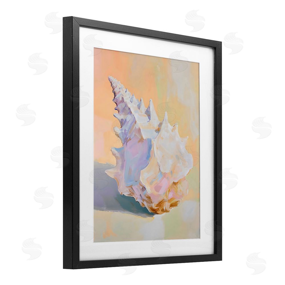 The Prints Vibe Vintage Shell in Pastel Light Black Framed Print Under Glass with White Mat Wall Art