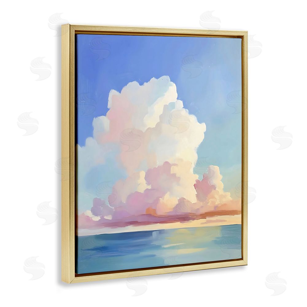 The Prints Vibe Dreamy Pastel Clouds over Sea Gold Floating Frame Canvas Wall Art Print