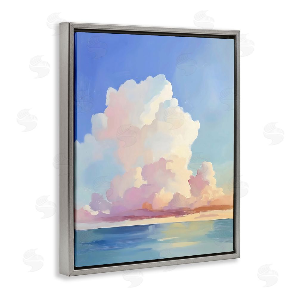 The Prints Vibe Dreamy Pastel Clouds over Sea Gray Floating Frame Canvas Wall Art Print
