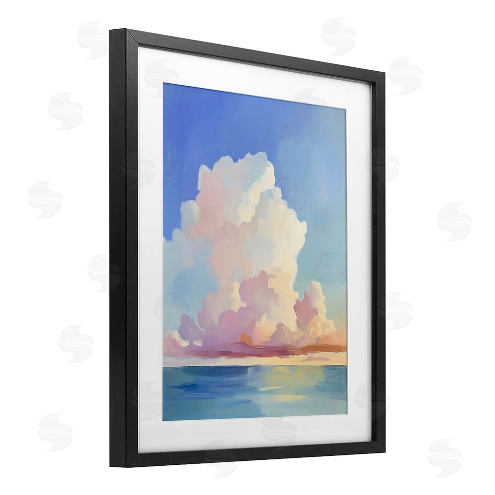 The Prints Vibe Dreamy Pastel Clouds over Sea Black Framed Print Under Glass Wall Art