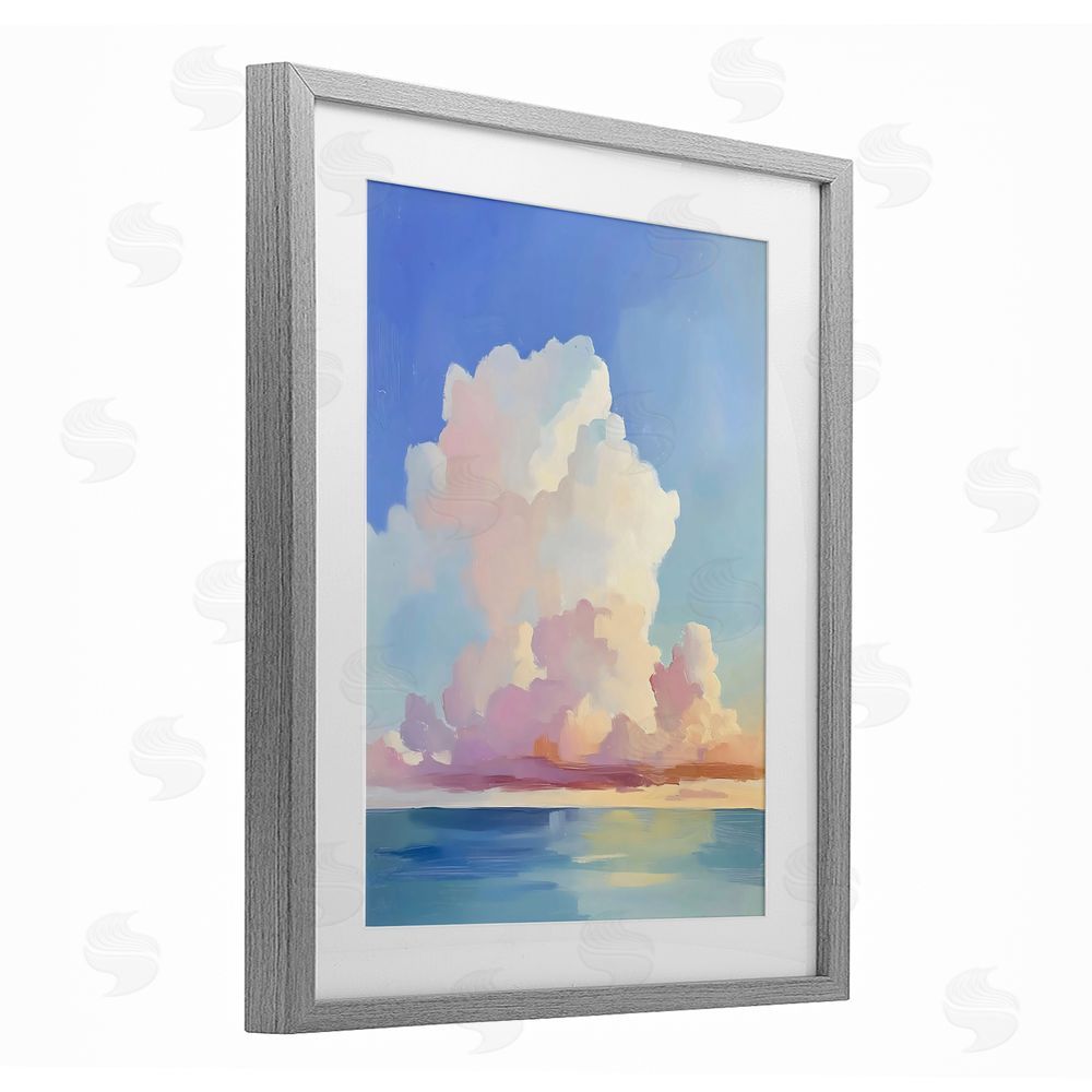 The Prints Vibe Dreamy Pastel Clouds over Sea Gray Framed Print Under Glass Wall Art