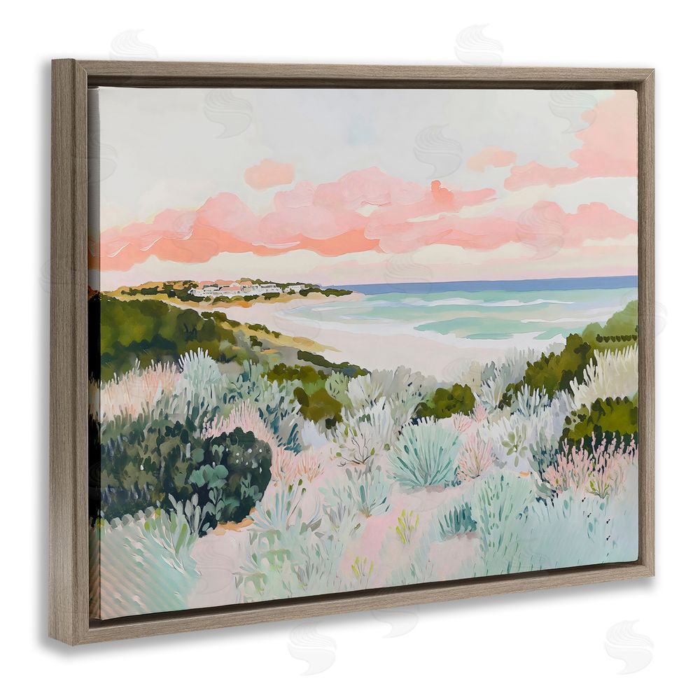 The Prints Vibe Beach Grasses & Pastel Skies Brown Floating Frame Stretched Canvas Wall Art Print