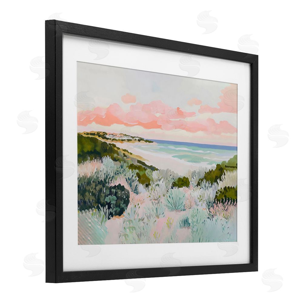 The Prints Vibe Beach Grasses & Pastel Skies Black Framed Print Under Glass with Matting Wall Art