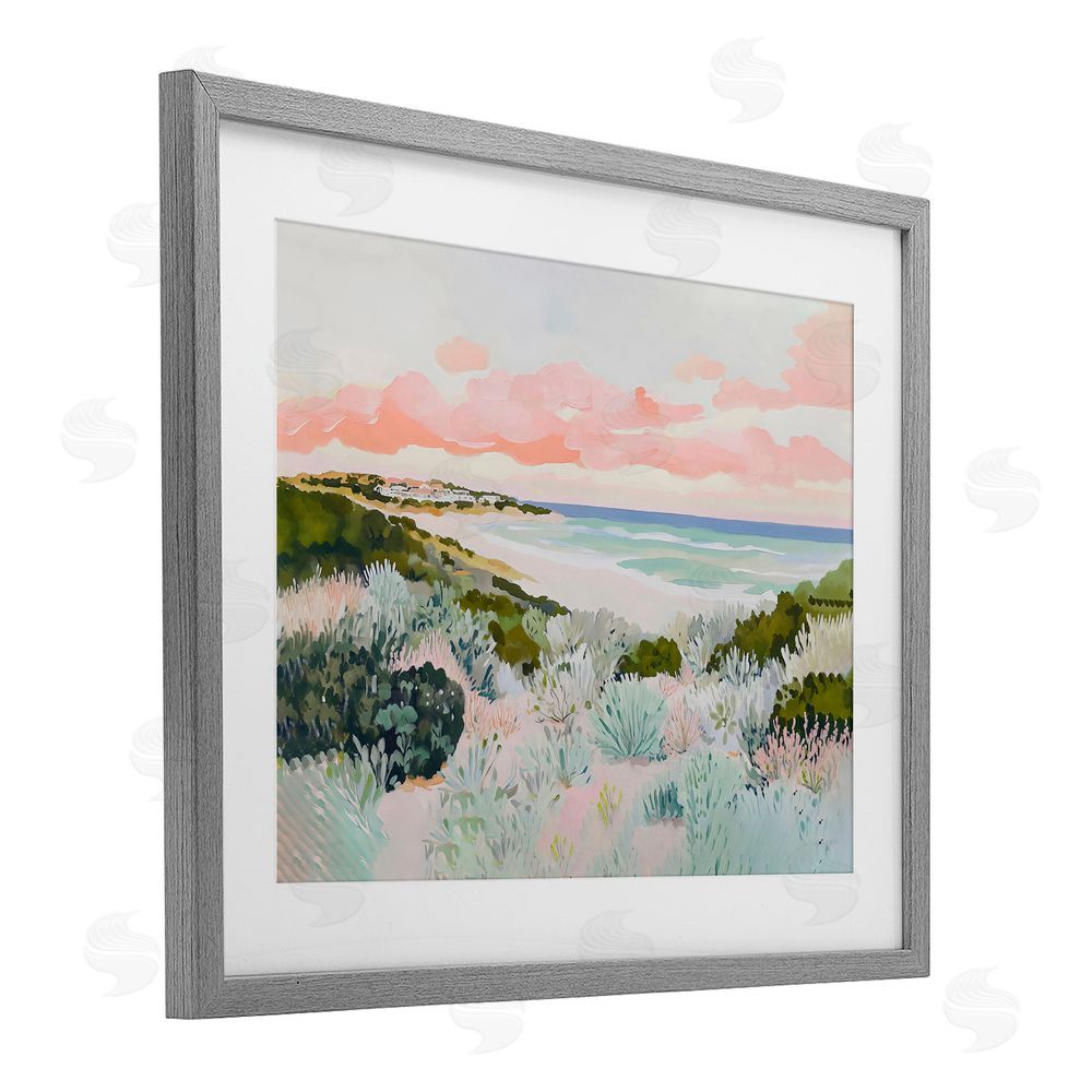 The Prints Vibe Beach Grasses & Pastel Skies Gray Framed Print Under Glass with Matting Wall Art