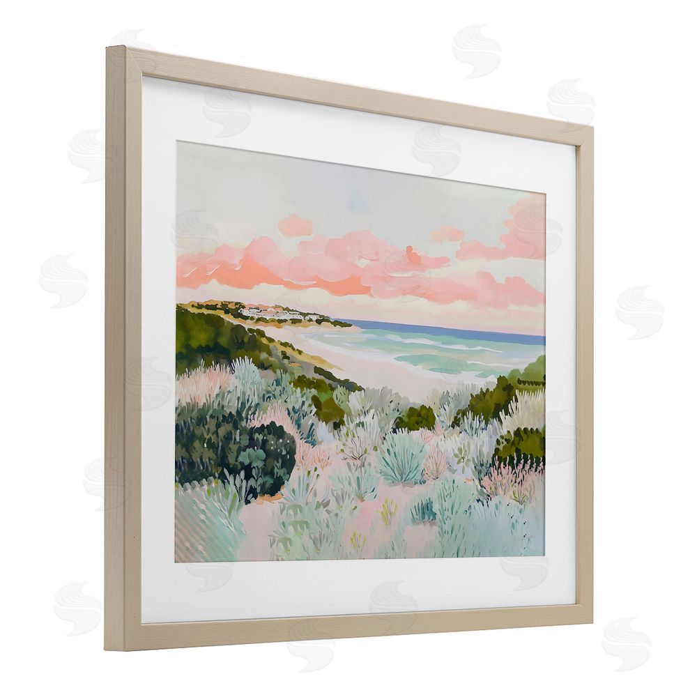 The Prints Vibe Beach Grasses & Pastel Skies Brown Framed Print Under Glass with Matting Wall Art