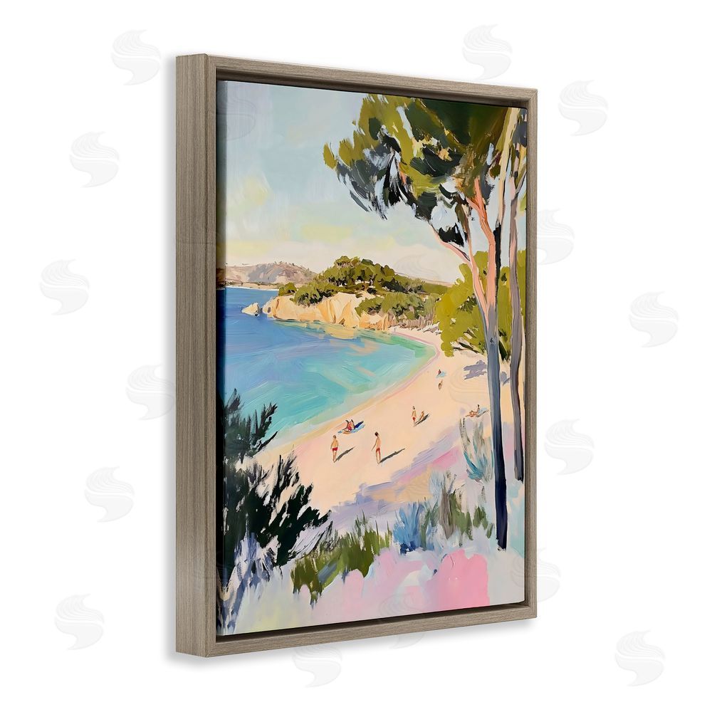 The Prints Vibe Amalfi Coast Beach Escape Brown Floating Frame Stretched Canvas Wall Art Print