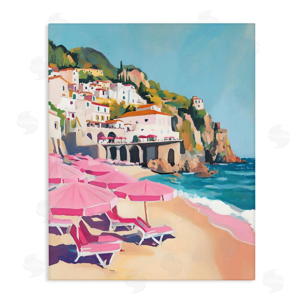 The Prints Vibe Pink Beach Chairs on Shoreline Stretched Canvas Wall Art