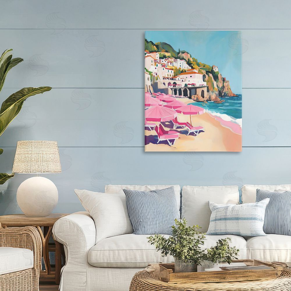 The Prints Vibe Pink Beach Chairs on Shoreline Stretched Canvas Wall Art in Room