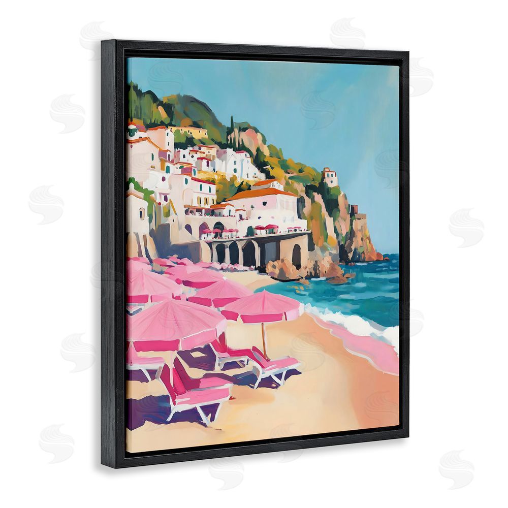 The Prints Vibe Pink Beach Chairs on Shoreline Black Floating Framed Canvas Wall Art