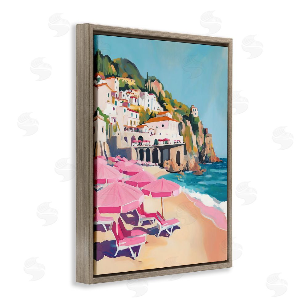 The Prints Vibe Pink Beach Chairs on Shoreline Brown Floating Framed Canvas Wall Art