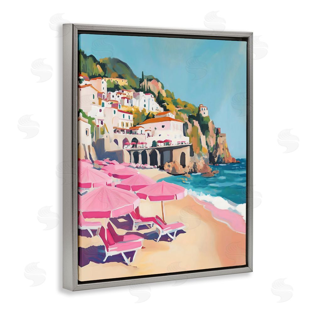 The Prints Vibe Pink Beach Chairs on Shoreline Gray Floating Framed Canvas Wall Art