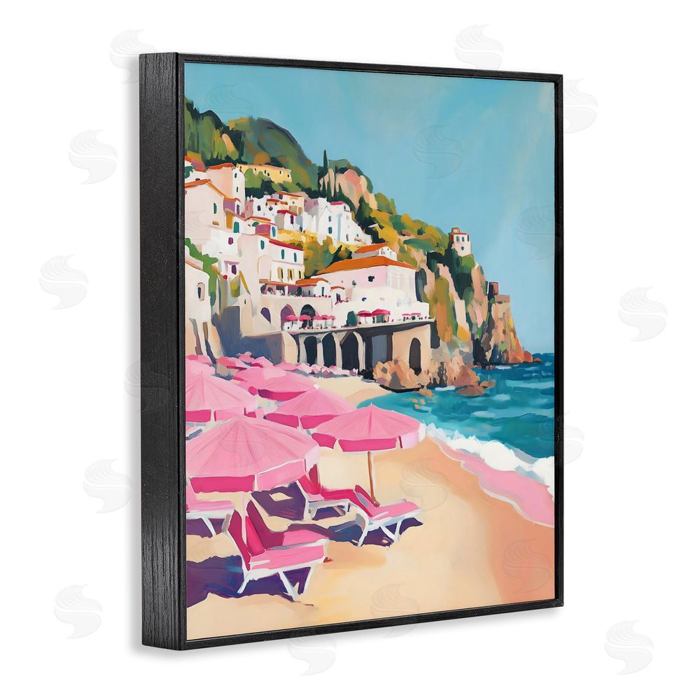 The Prints Vibe Pink Beach Chairs on Shoreline Black Framed Giclee Wall Art