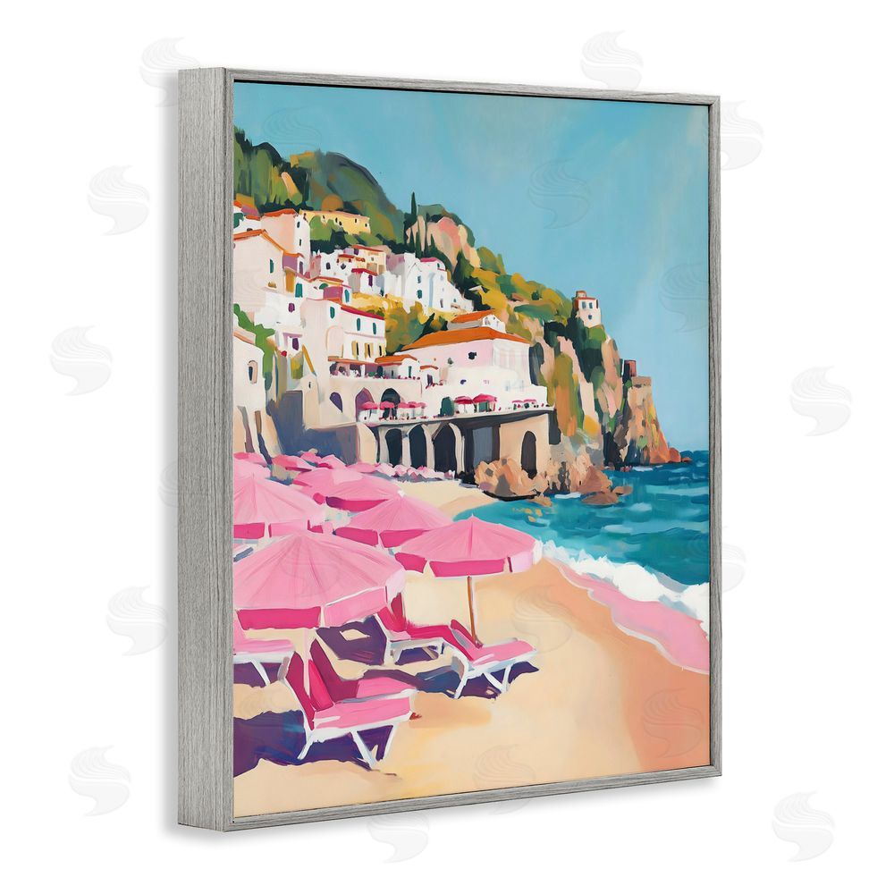 The Prints Vibe Pink Beach Chairs on Shoreline Gray Framed Giclee Wall Art