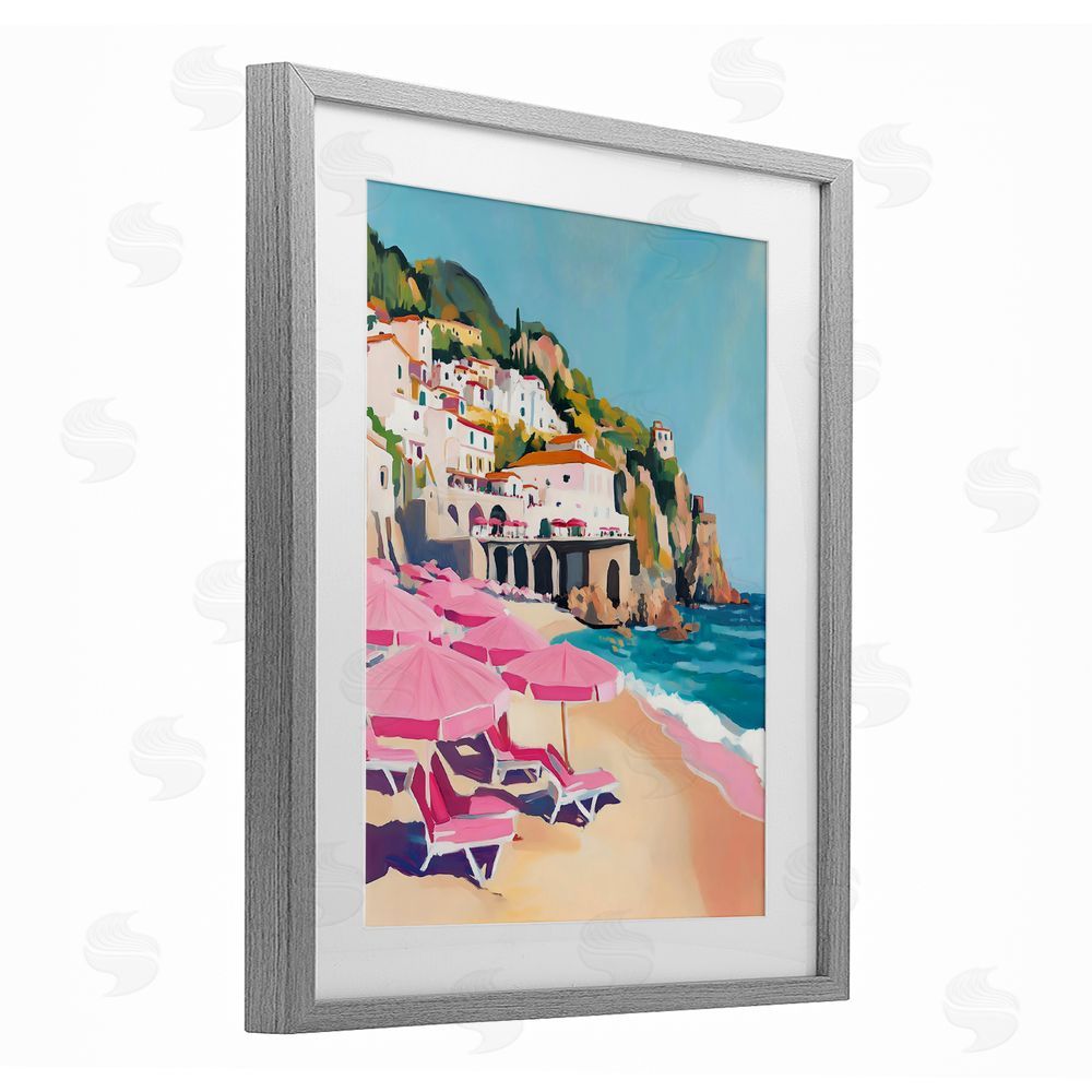 The Prints Vibe Pink Beach Chairs on Shoreline Gray Framed Print Under Glass Wall Art
