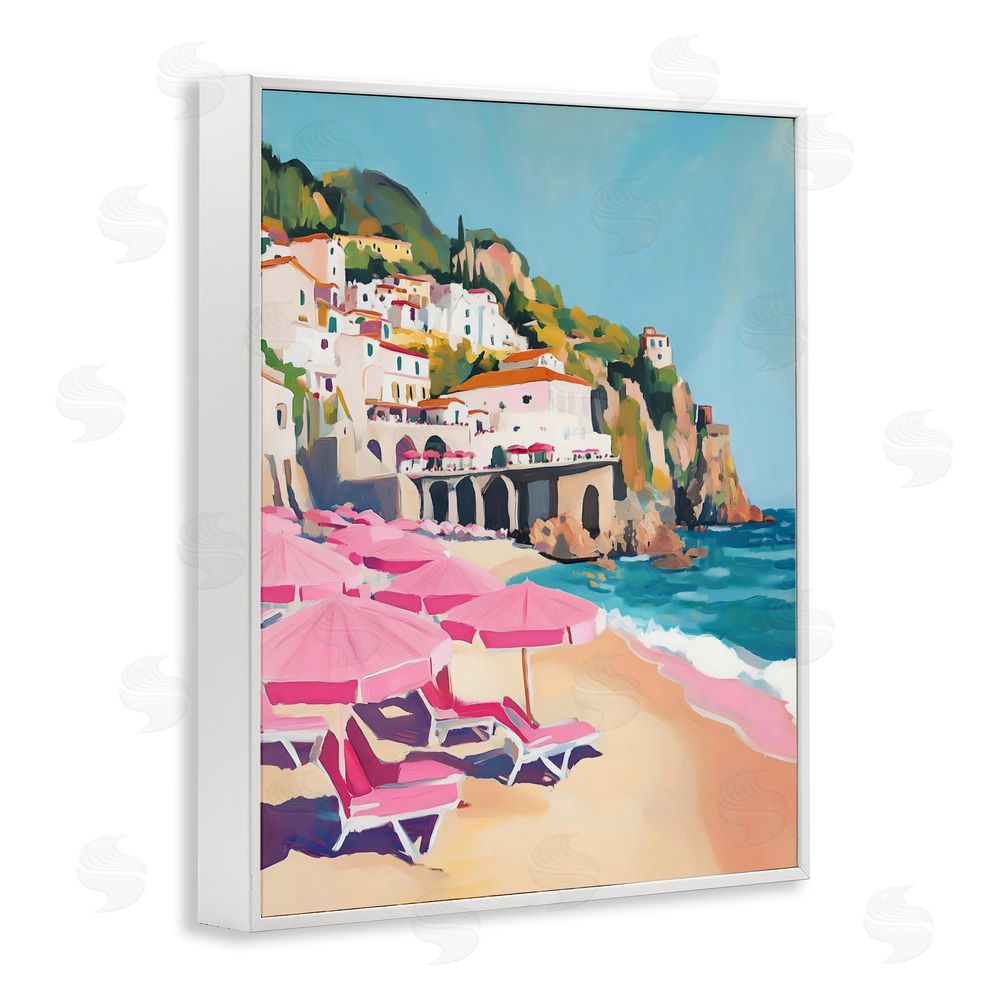 The Prints Vibe Pink Beach Chairs on Shoreline White Framed Giclee Wall Art