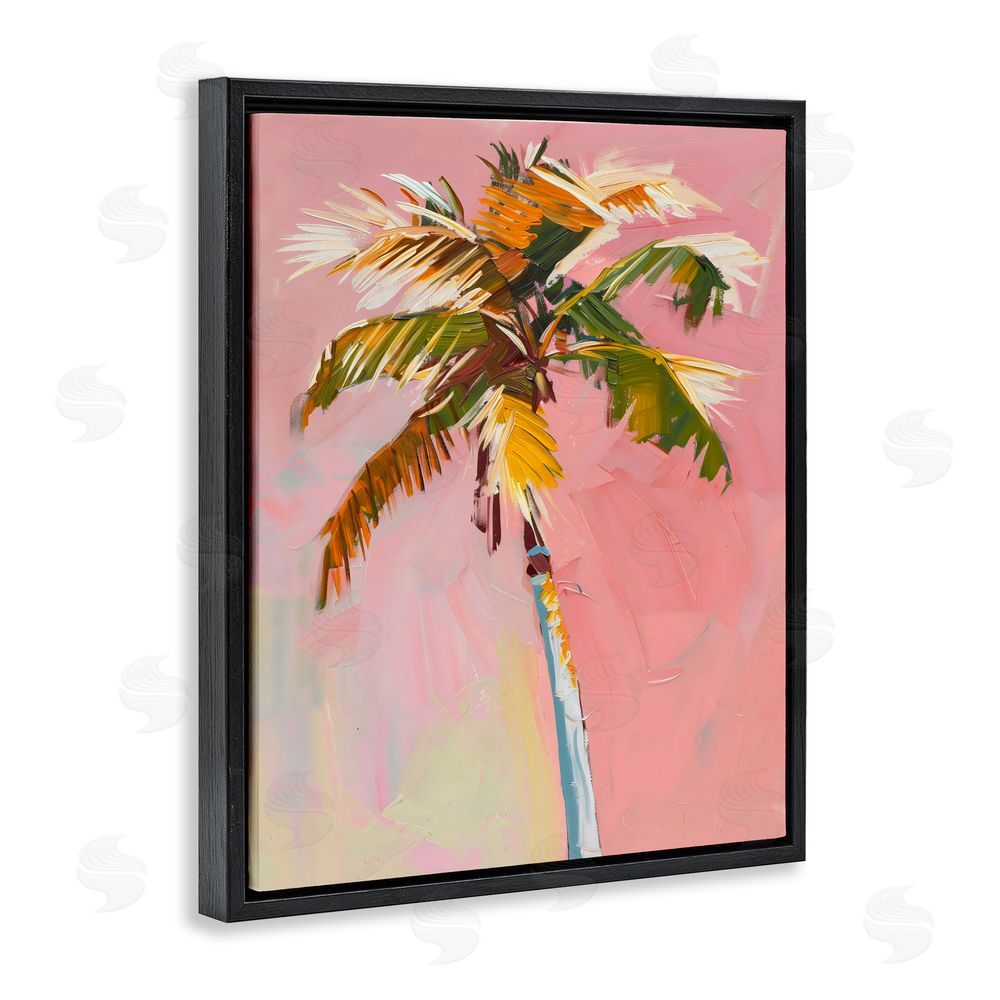 The Prints Vibe Pink Palm Summer Oasis Black Floating Framed Canvas Wall Art