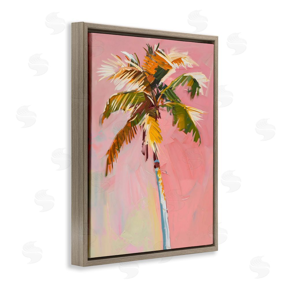 The Prints Vibe Pink Palm Summer Oasis Brown Floating Framed Canvas Wall Art