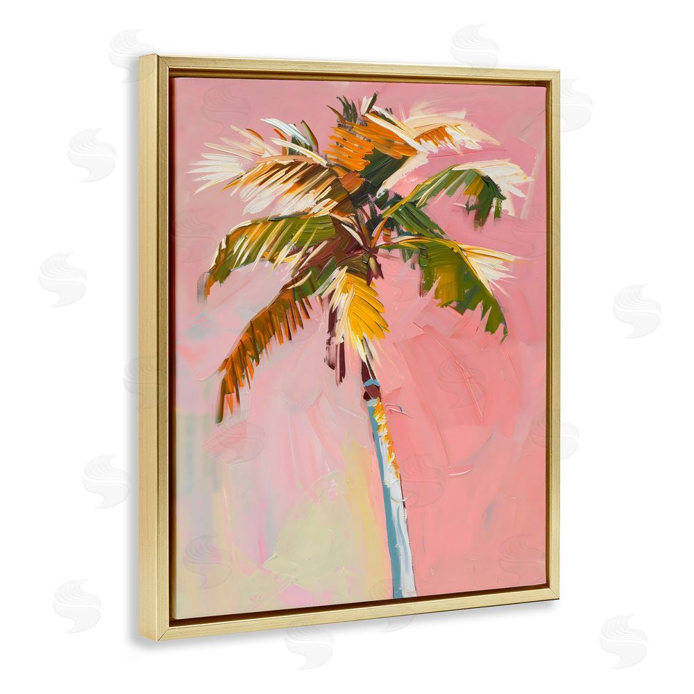 The Prints Vibe Pink Palm Summer Oasis Gold Floating Framed Canvas Wall Art