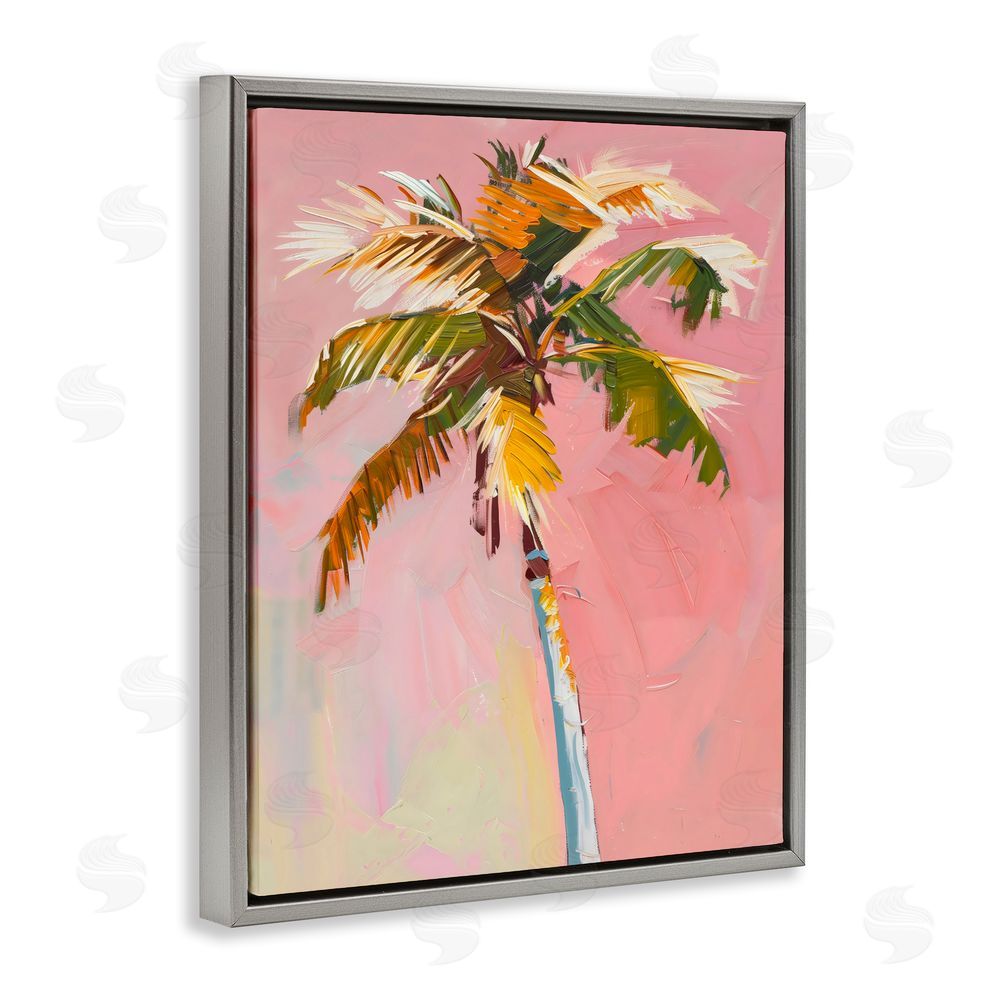 The Prints Vibe Pink Palm Summer Oasis Gray Floating Framed Canvas Wall Art
