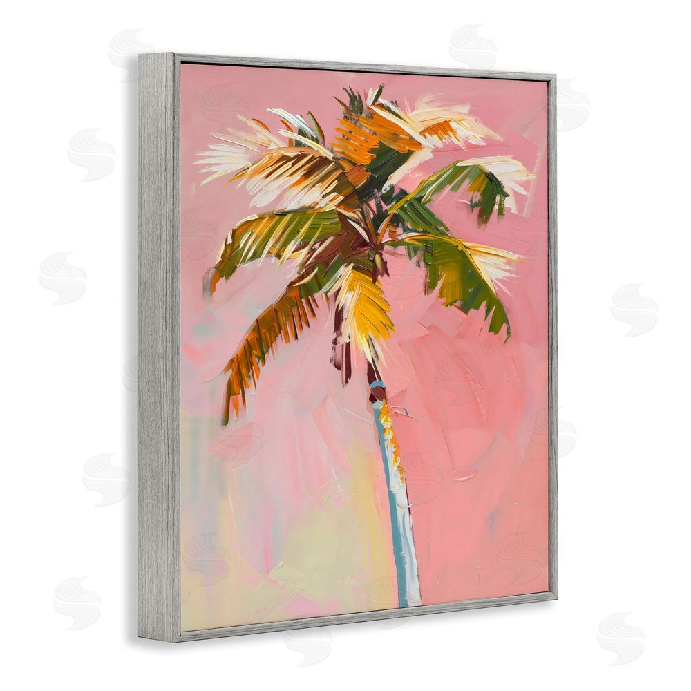 The Prints Vibe Pink Palm Summer Oasis Gray Framed Giclee Wall Art