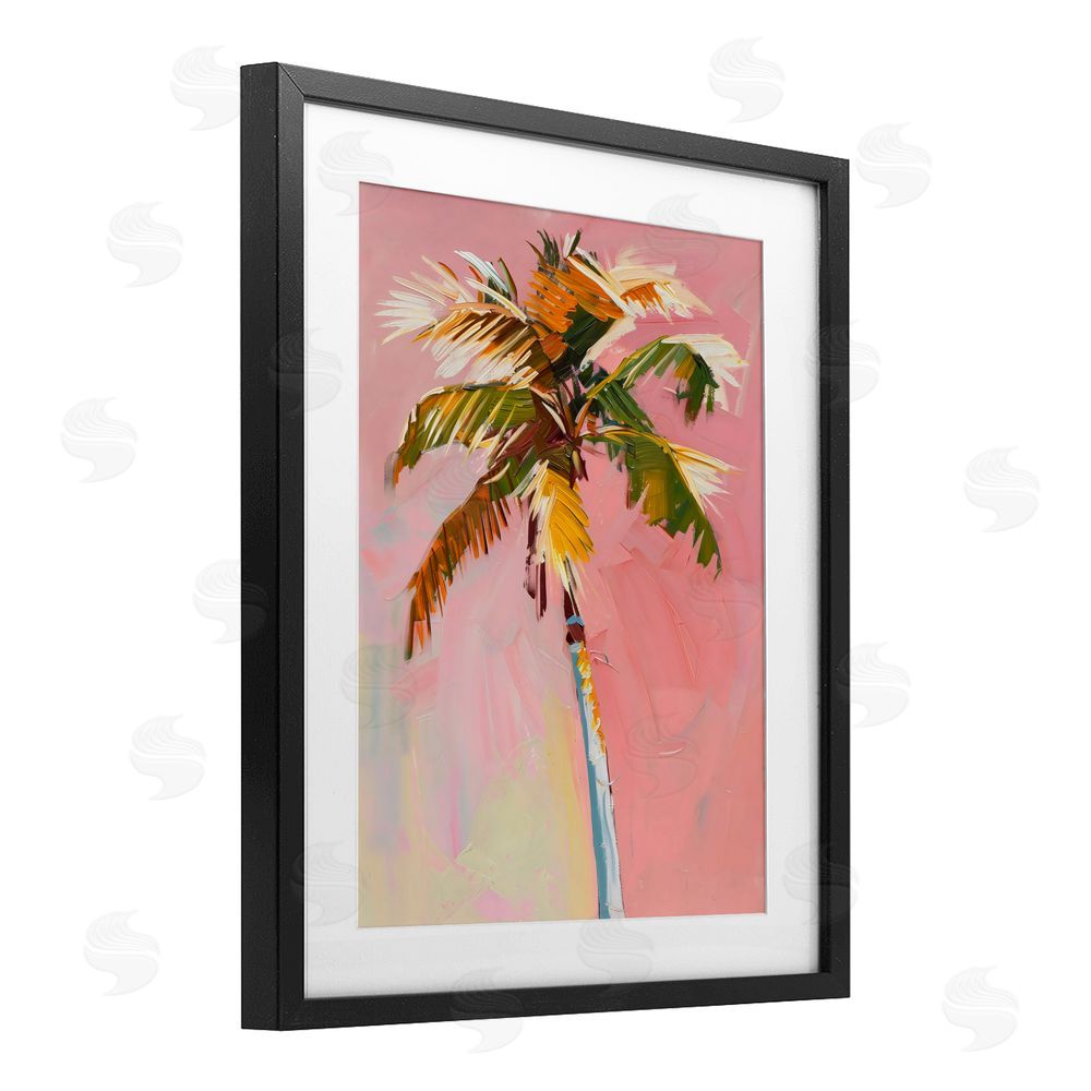 The Prints Vibe Pink Palm Summer Oasis Black Framed Print Under Glass Wall Art
