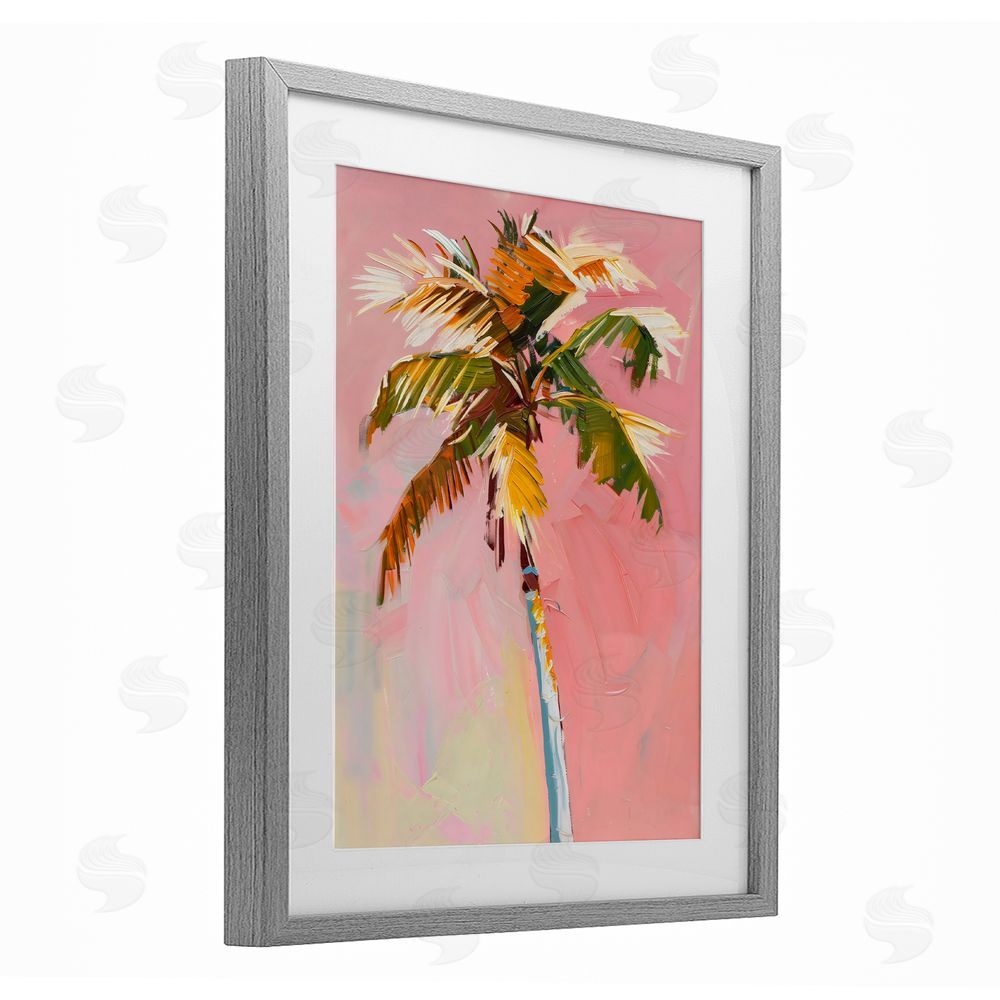 The Prints Vibe Pink Palm Summer Oasis Gray Framed Print Under Glass Wall Art