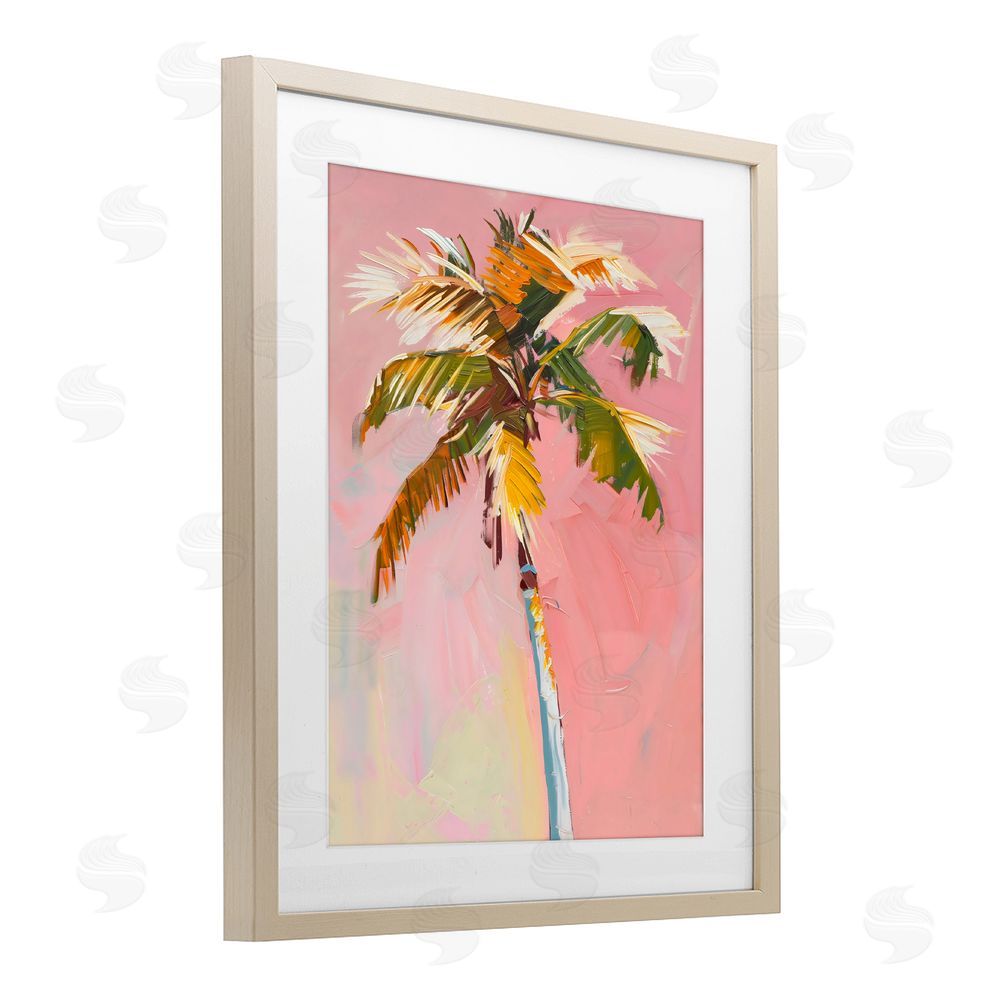 The Prints Vibe Pink Palm Summer Oasis Brown Framed Print Under Glass Wall Art