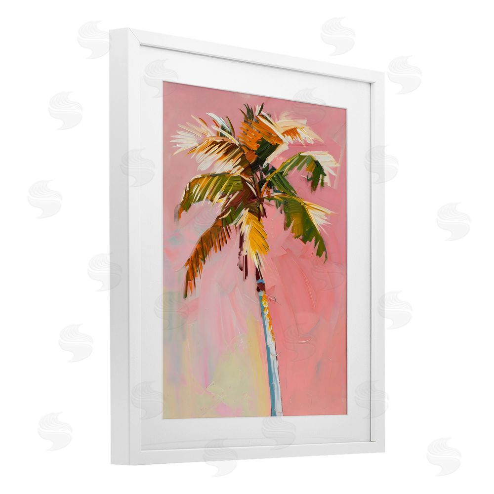 The Prints Vibe Pink Palm Summer Oasis White Framed Print Under Glass Wall Art