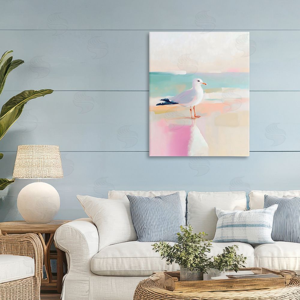 The Prints Vibe Seagull Beach Tranquil Reflection Stretched Canvas on Wall