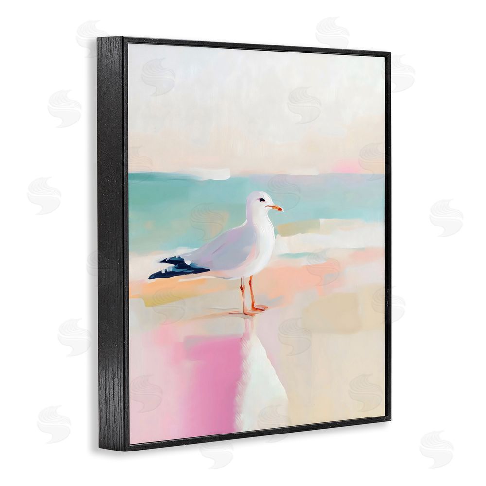The Prints Vibe Seagull Beach Tranquil Reflection Black Framed Giclee Wall Art Print