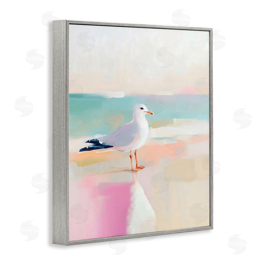 The Prints Vibe Seagull Beach Tranquil Reflection Gray Framed Giclee Wall Art Print