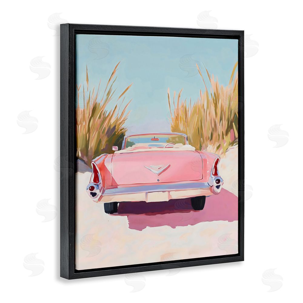 The Prints Vibe Pink Cadillac on Beach Black Floating Framed Canvas Wall Art