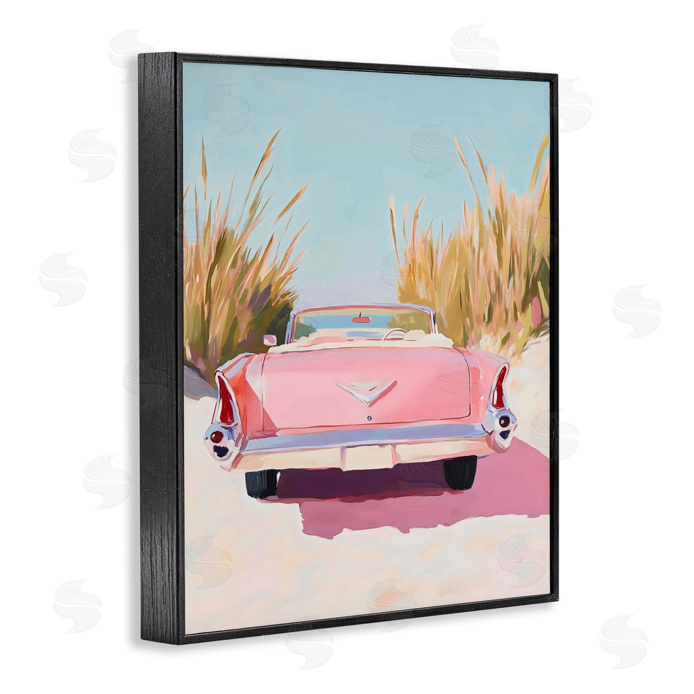 The Prints Vibe Pink Cadillac on Beach Black Framed Giclee Wall Art