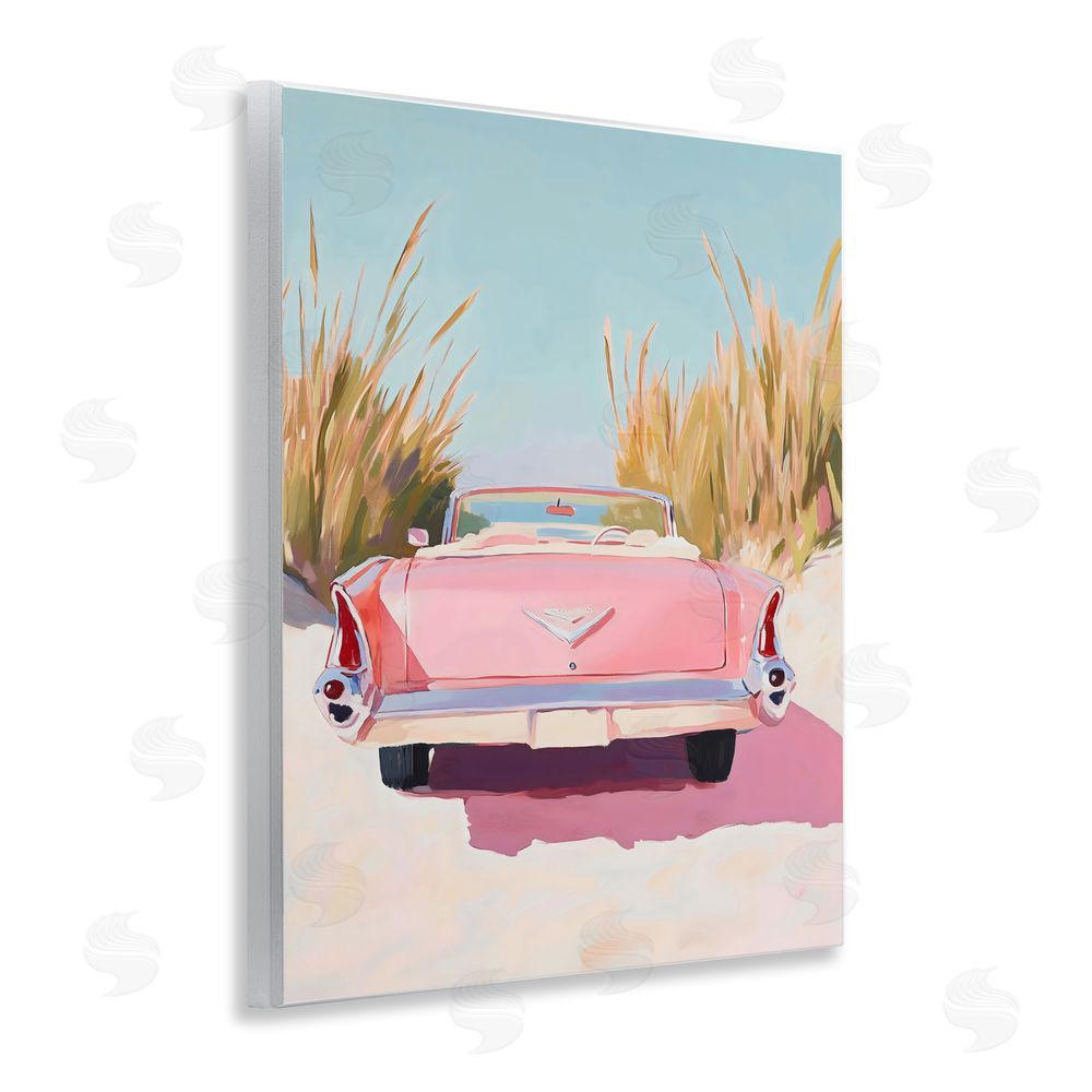 The Prints Vibe Pink Cadillac on Beach Wall Plaque Home Decor Art Print