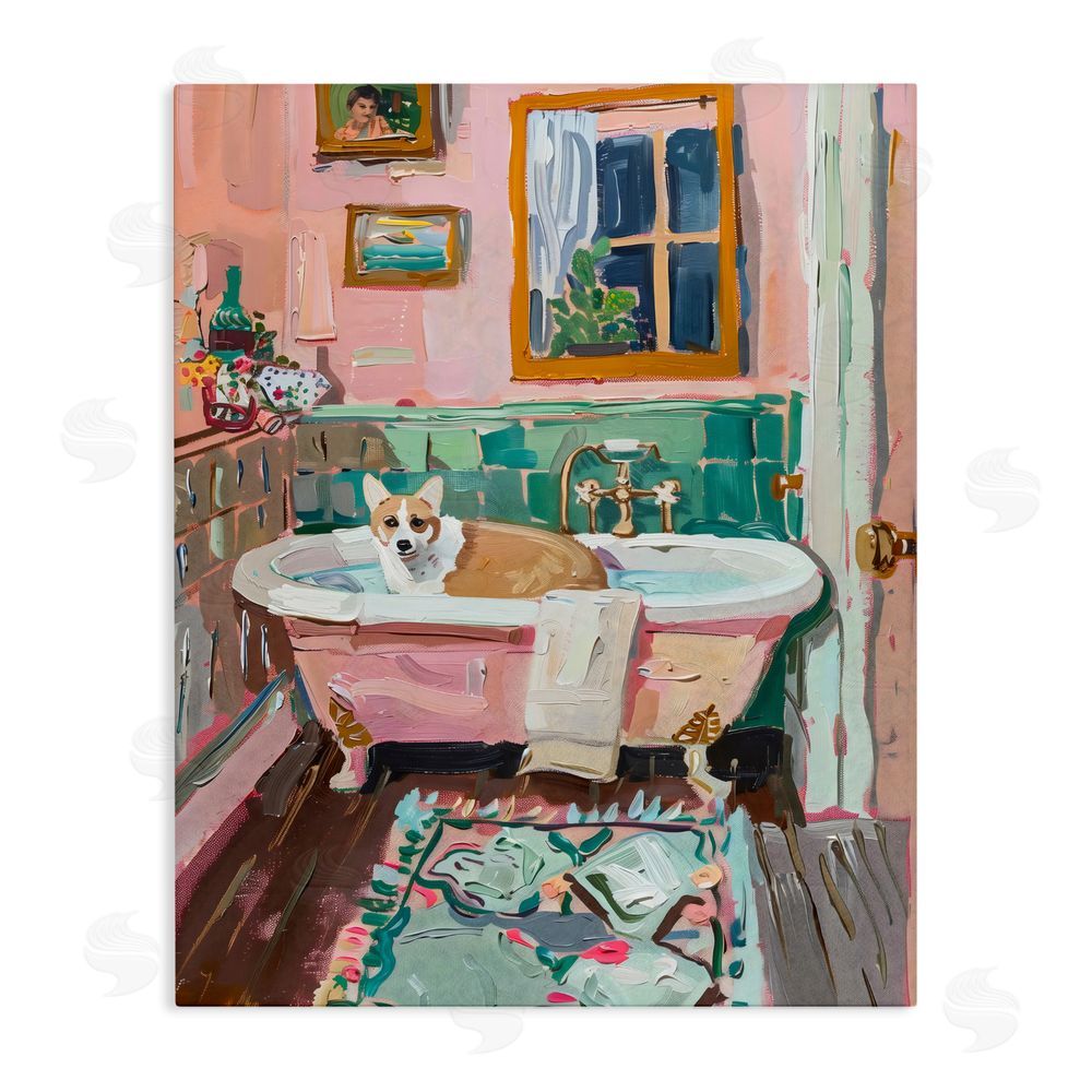 The Prints Vibe Corgi in Pastel Tub Stretched Canvas Wall Art