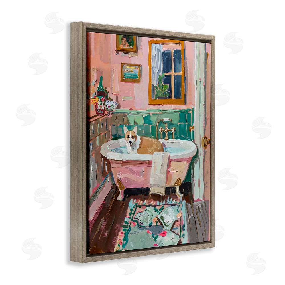 The Prints Vibe Corgi in Pastel Tub Brown Floating Frame Canvas Wall Art Print