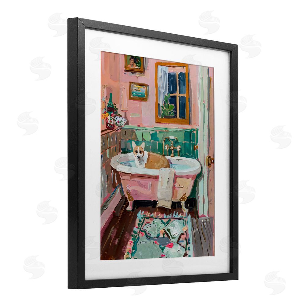 The Prints Vibe Corgi in Pastel Tub Black Framed Print Under Glass Wall Art
