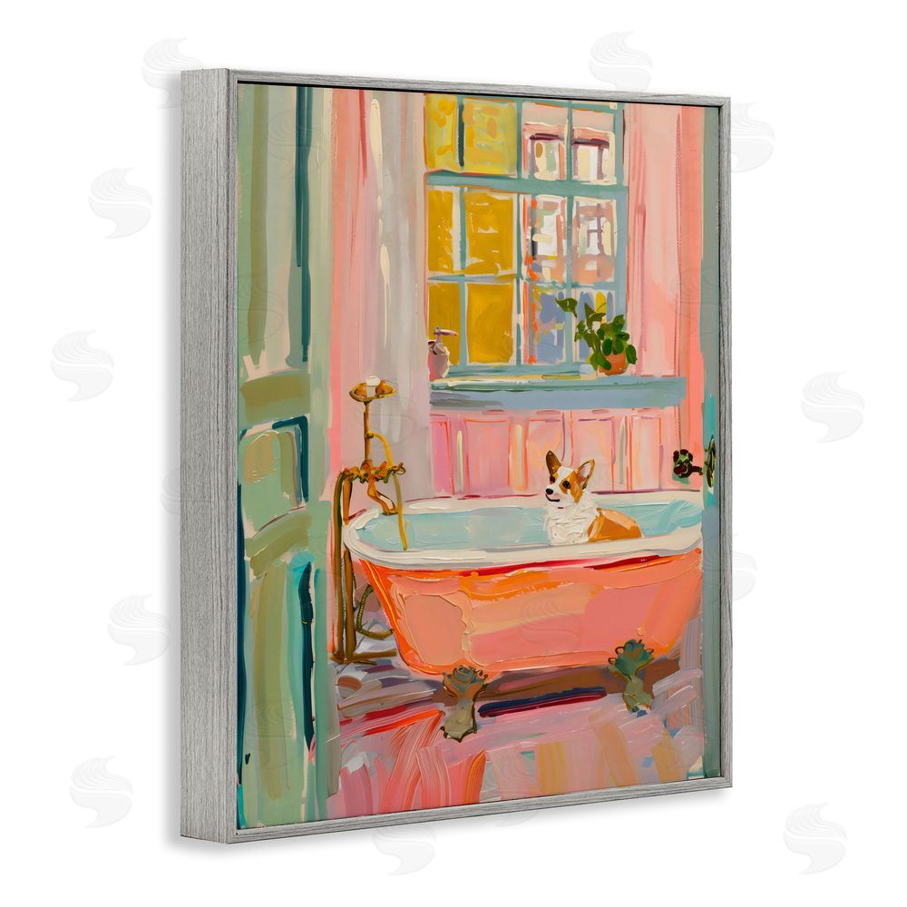 The Prints Vibe Corgi in Bathtub Gray Framed Giclee Wall Art Print
