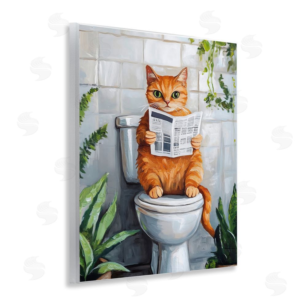 The Prints Vibe Orange Cat Reading Paper Wall Plaque Home Decor Art Print
