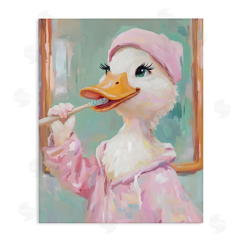 The Prints Vibe Duck Brushing Teeth Stretched Canvas Wall Art
