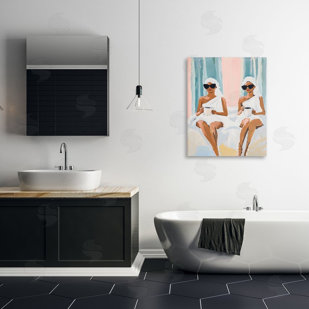 The Prints Vibe Girls Spa Day with Coffee Stretched Canvas Wall Art in Room